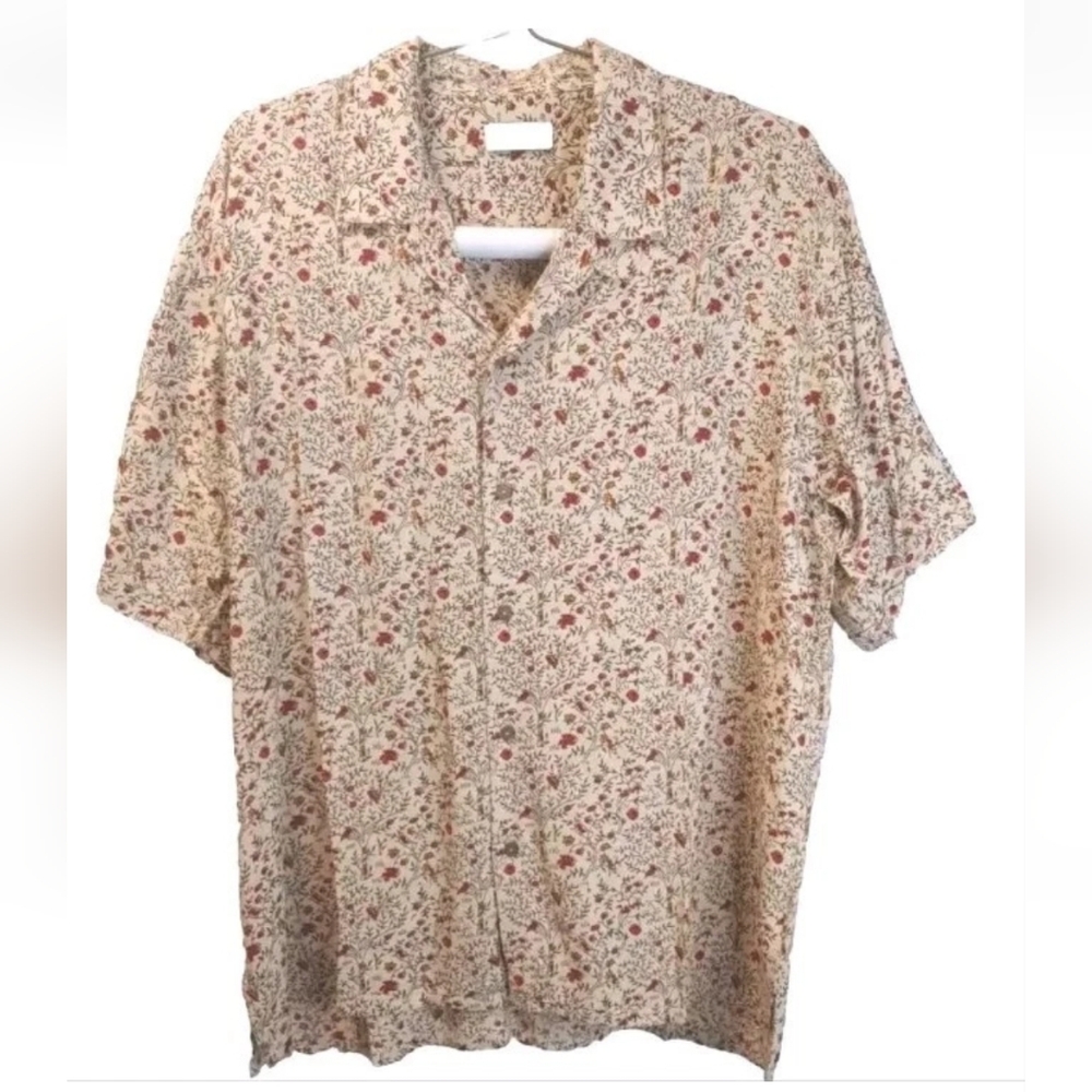 Raga Man Camp Shirt Sz XXL Preppy Hipster Button Colorful Beige Ditsy Floral New